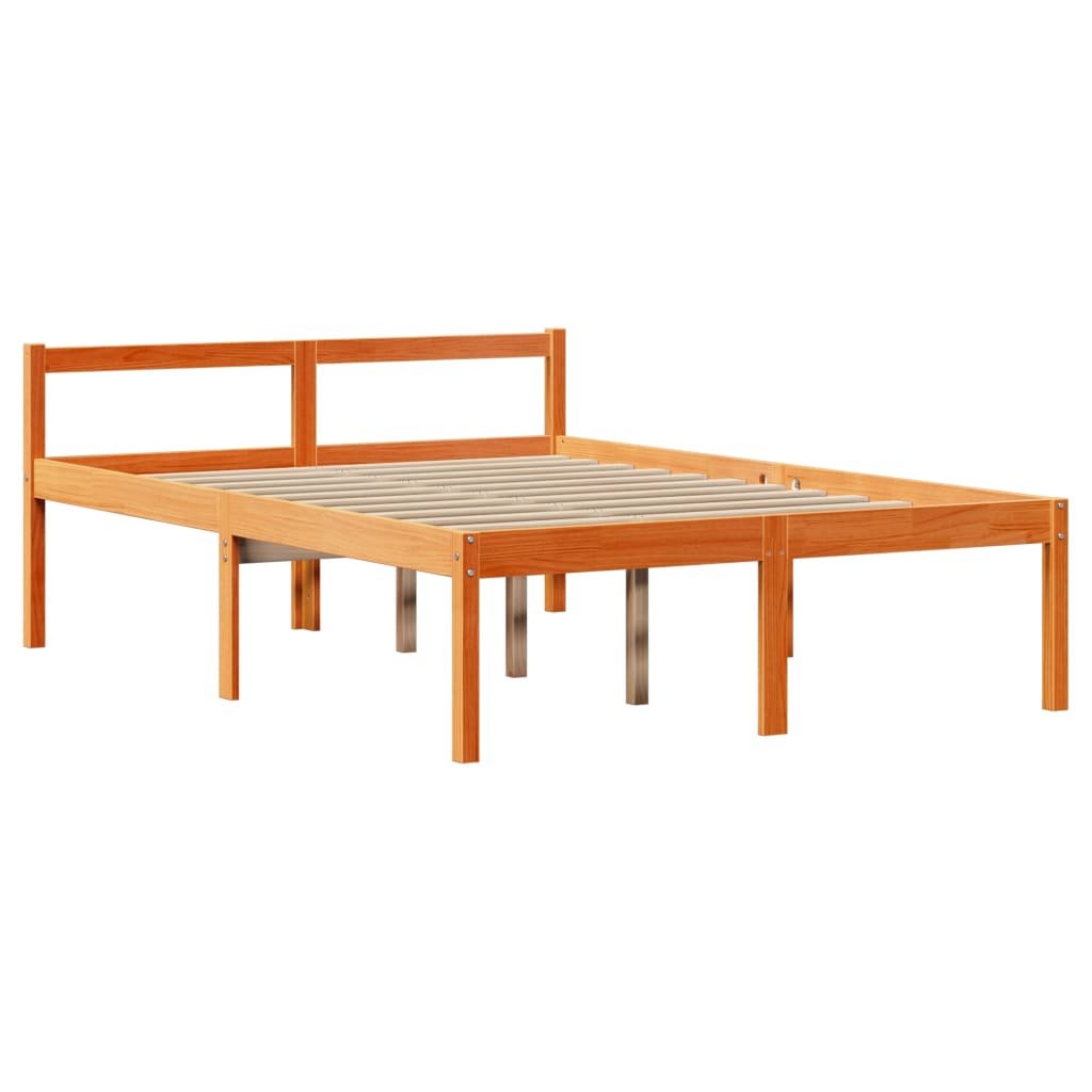 vidaXL Rama łóżka bez materaca, woskowy brąz, 135x190 cm, lite drewno