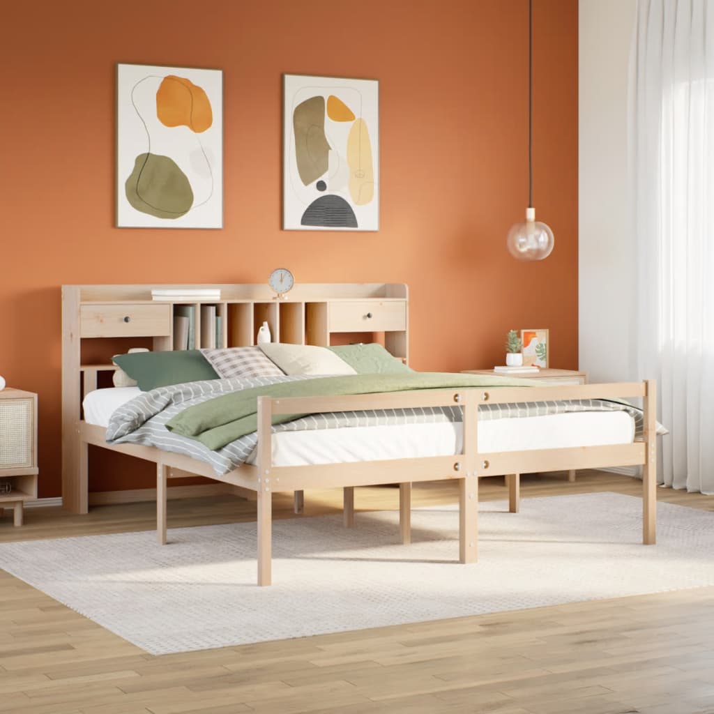 vidaXL Łóżko z regałem, bez materaca, 180x200 cm, lite drewno sosnowe