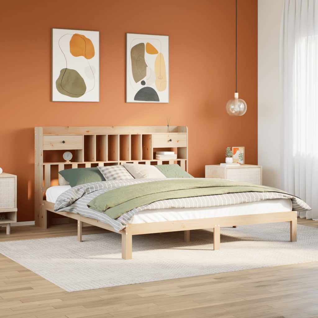 vidaXL Łóżko z regałem, bez materaca, 180x200 cm, lite drewno sosnowe