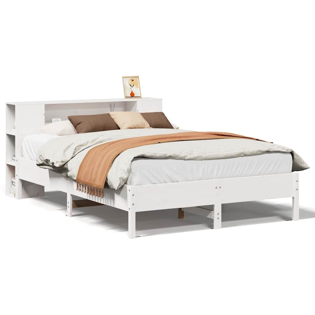 vidaXL Łóżko z regałem, bez materaca, białe, 135x190 cm, sosnowe