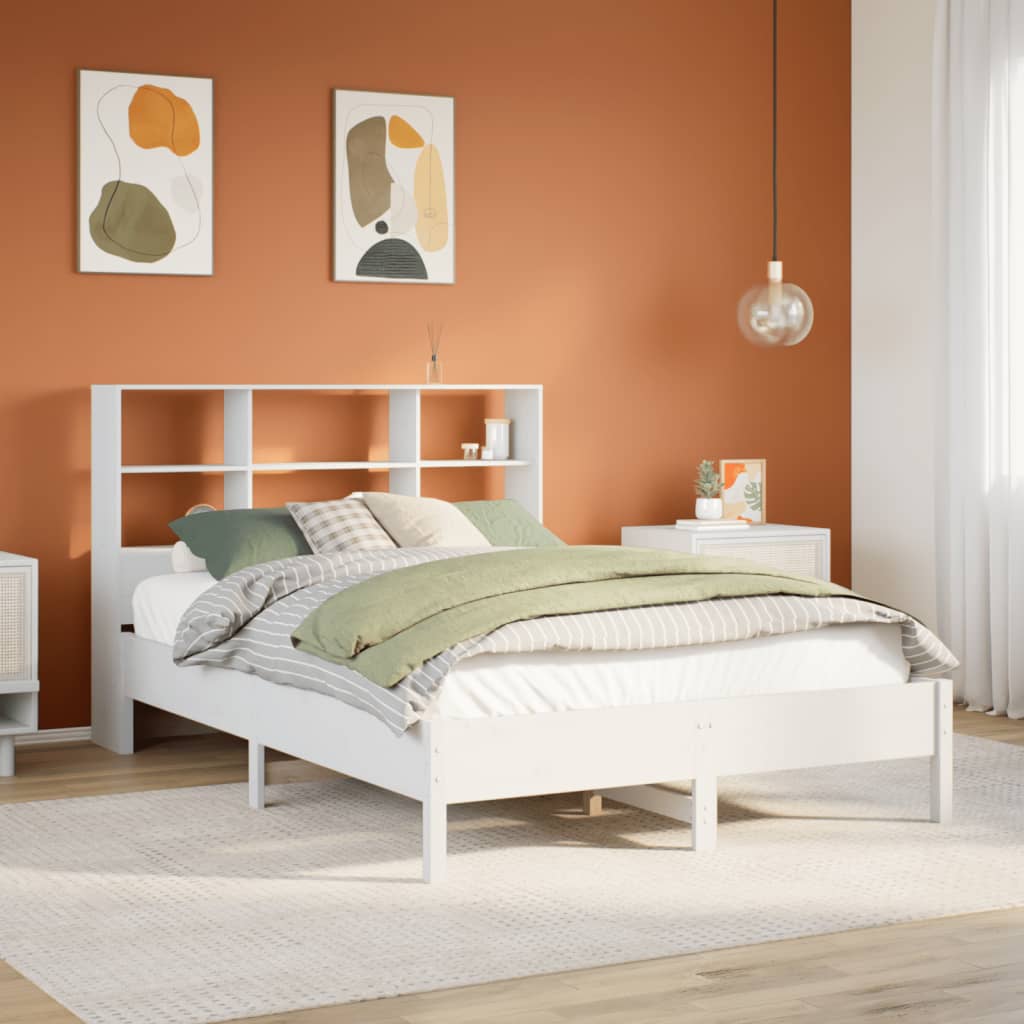 vidaXL Łóżko z regałem, bez materaca, białe, 140x190 cm, sosnowe