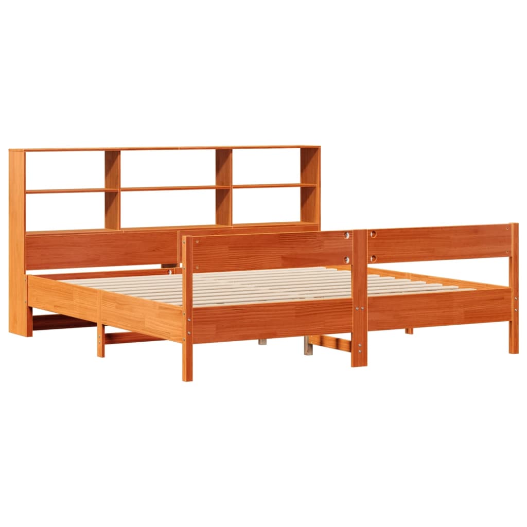 vidaXL Łóżko z regałem, bez materaca, woskowy brąz, 200x200cm, sosnowe