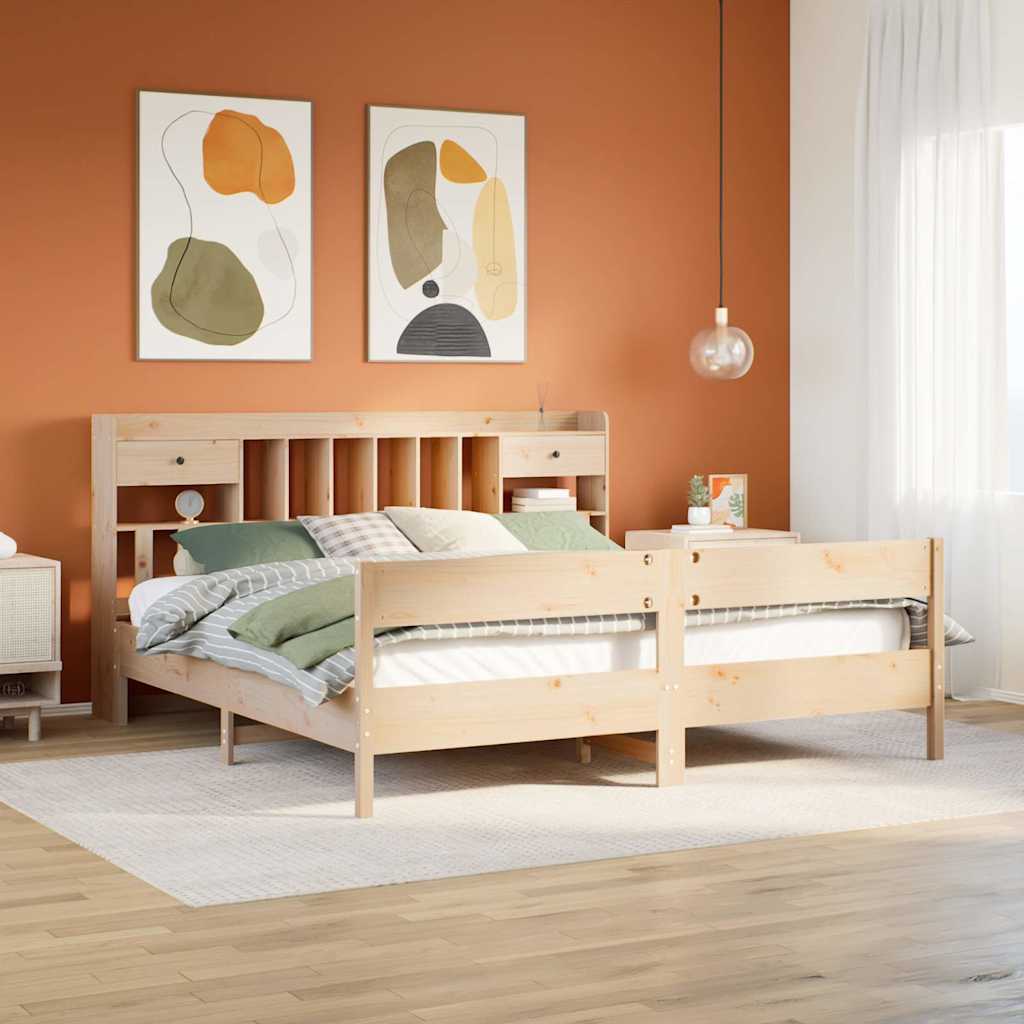 vidaXL Łóżko z regałem, bez materaca, 180x200 cm, lite drewno sosnowe