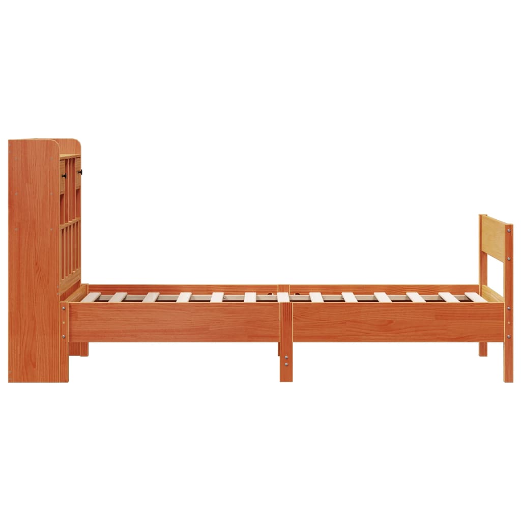 vidaXL Łóżko z regałem, bez materaca, woskowy brąz, 100x200 cm, sosna