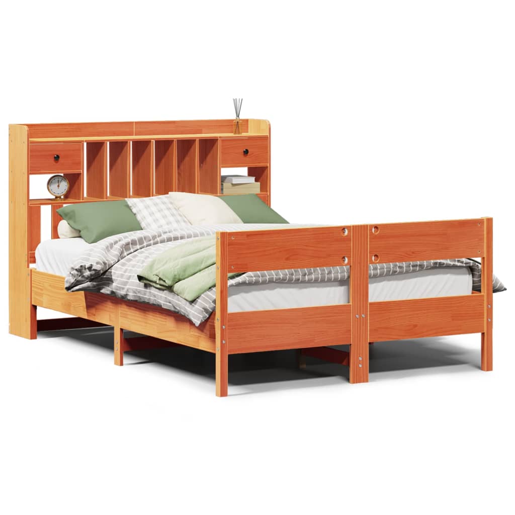 vidaXL Łóżko z regałem, bez materaca, 135x190 cm, drewno sosnowe