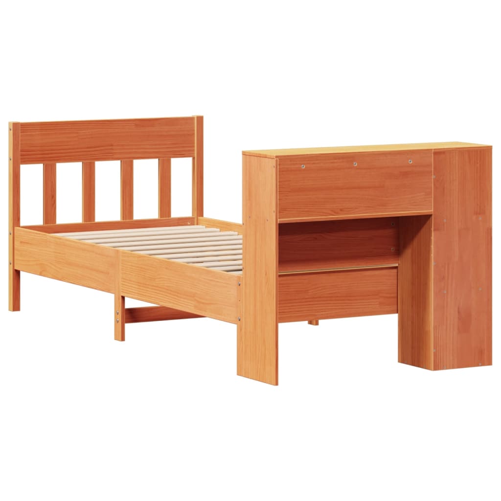 vidaXL Łóżko z regałem, bez materaca, woskowy brąz, 100x200 cm, sosna
