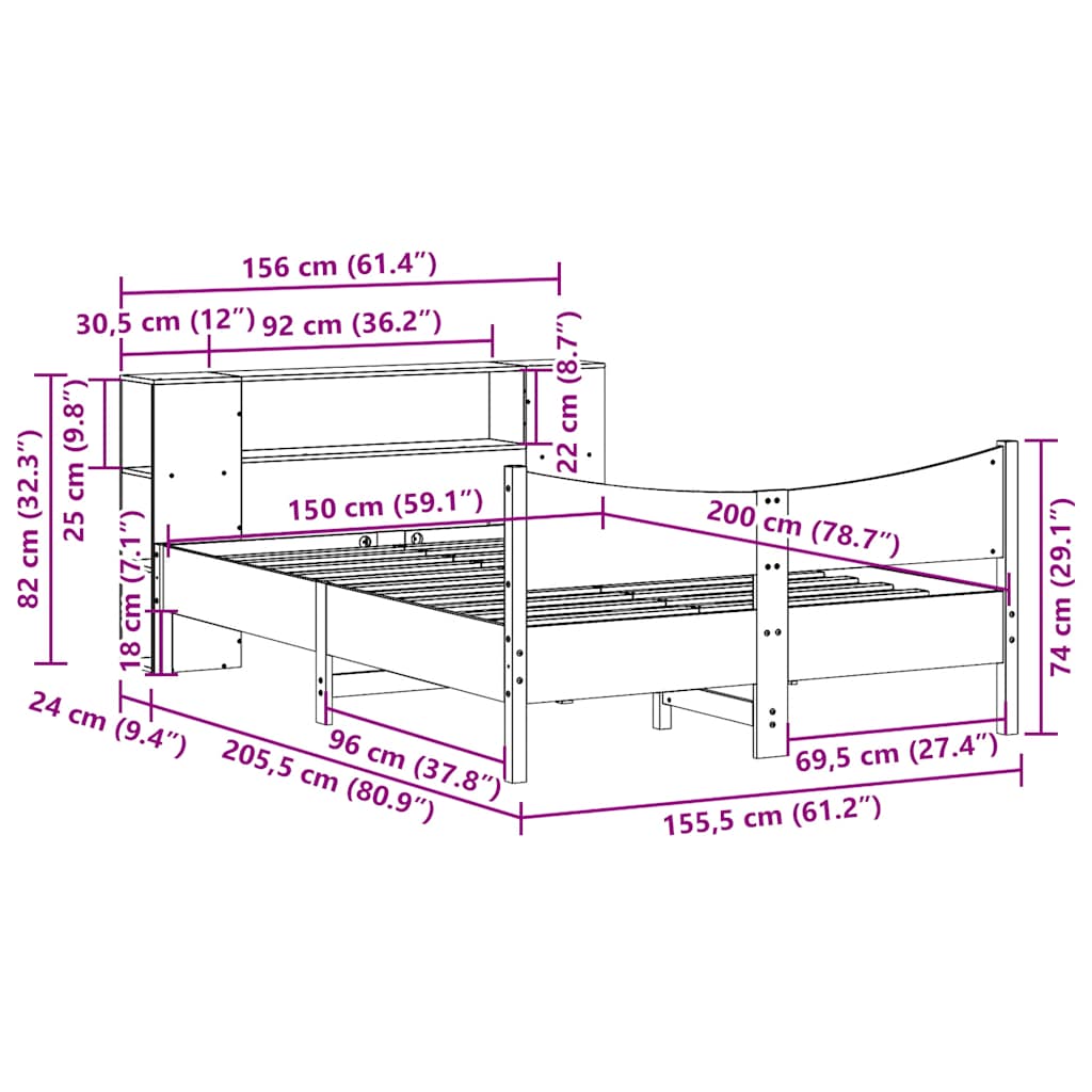 vidaXL Rama łóżka bez materaca, biała, 150x200 cm, lite drewno sosnowe