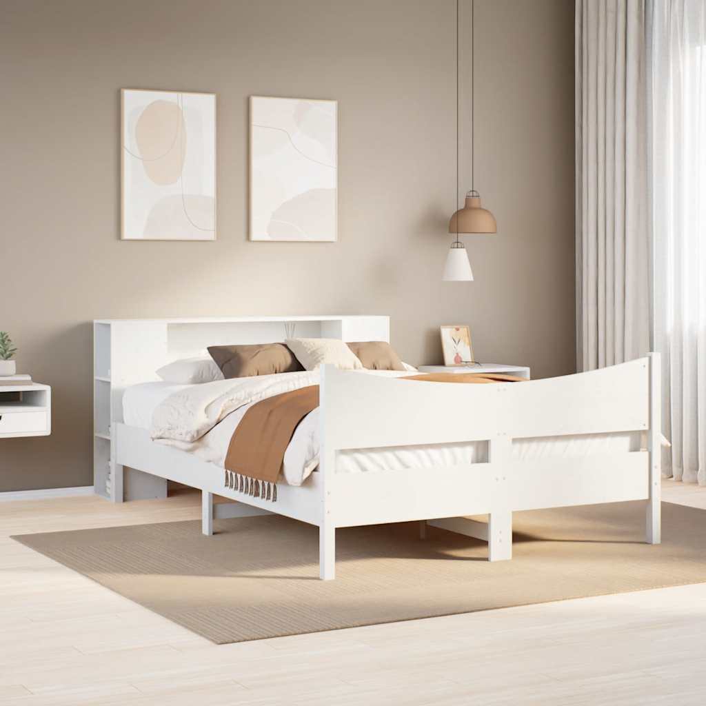 vidaXL Rama łóżka bez materaca, biała, 150x200 cm, lite drewno sosnowe