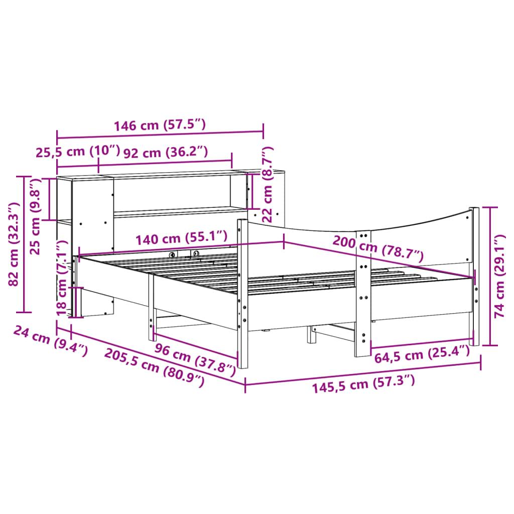 vidaXL Rama łóżka bez materaca, biała, 140x200 cm, lite drewno sosnowe