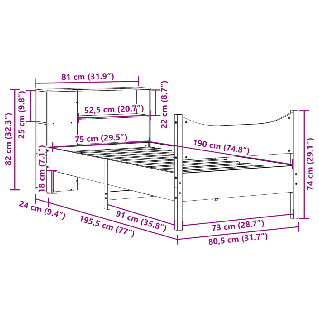 vidaXL Rama łóżka bez materaca, biała, 75x190 cm, lite drewno sosnowe