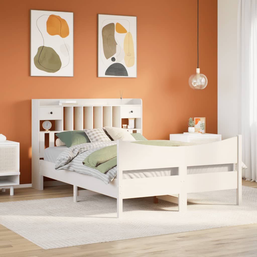 vidaXL Rama łóżka bez materaca, biała, 140x190 cm, lite drewno sosnowe