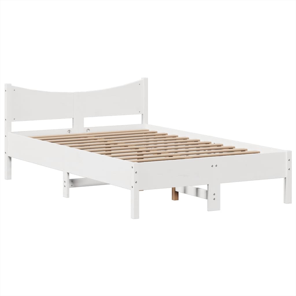 vidaXL Rama łóżka bez materaca, biała, 135x190 cm, lite drewno sosnowe