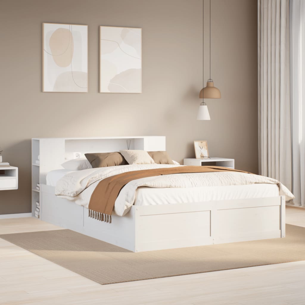 vidaXL Rama łóżka bez materaca, biała, 135x190 cm, lite drewno sosnowe