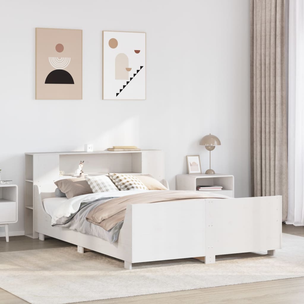 vidaXL Rama łóżka bez materaca, biała, 150x200 cm, lite drewno sosnowe