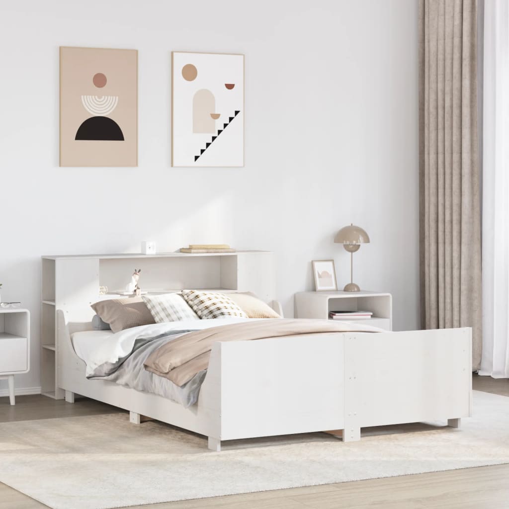 vidaXL Rama łóżka bez materaca, biała, 140x190 cm, lite drewno sosnowe