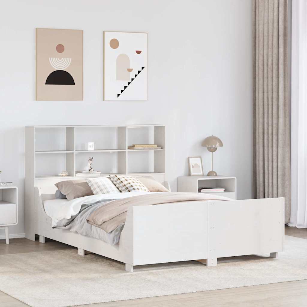 vidaXL Łóżko z regałem, bez materaca, białe, 140x200 cm, lite drewno