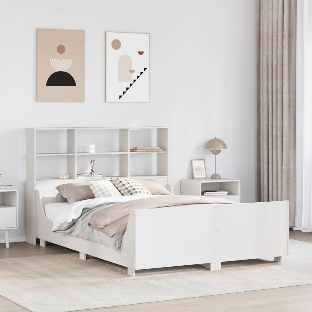 vidaXL Łóżko z regałem, bez materaca, białe, 140x190 cm, lite drewno