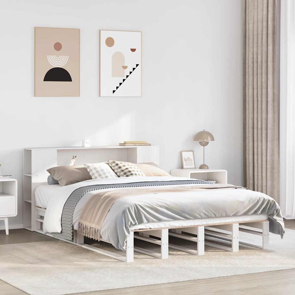 vidaXL Łóżko z regałem, bez materaca, białe, 150x200 cm, lite drewno