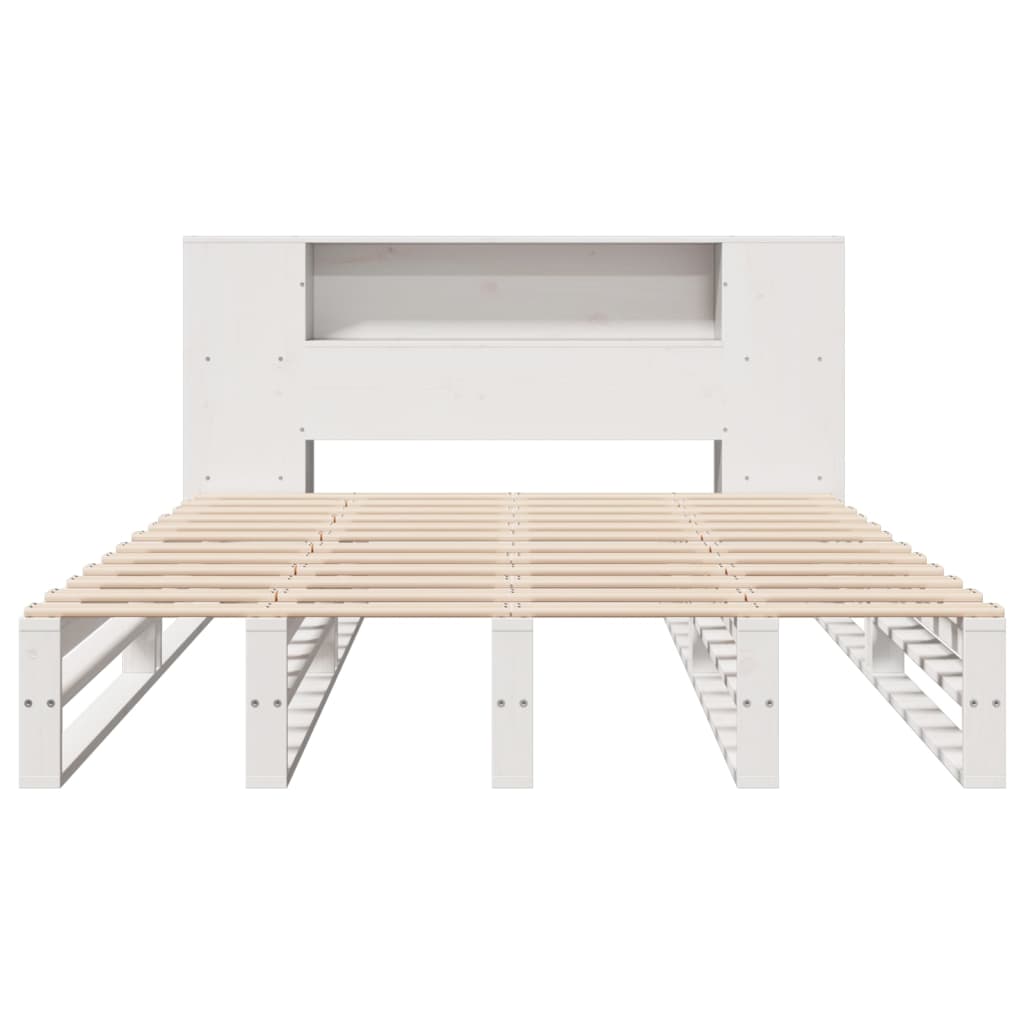 vidaXL Łóżko z regałem, bez materaca, białe, 135x190 cm, lite drewno