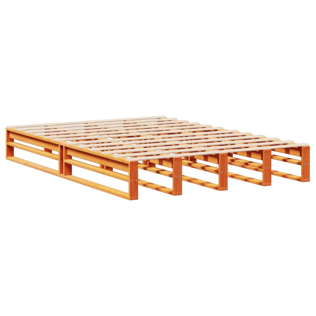 vidaXL Rama łóżka bez materaca, woskowy brąz, 135x190 cm, lite drewno