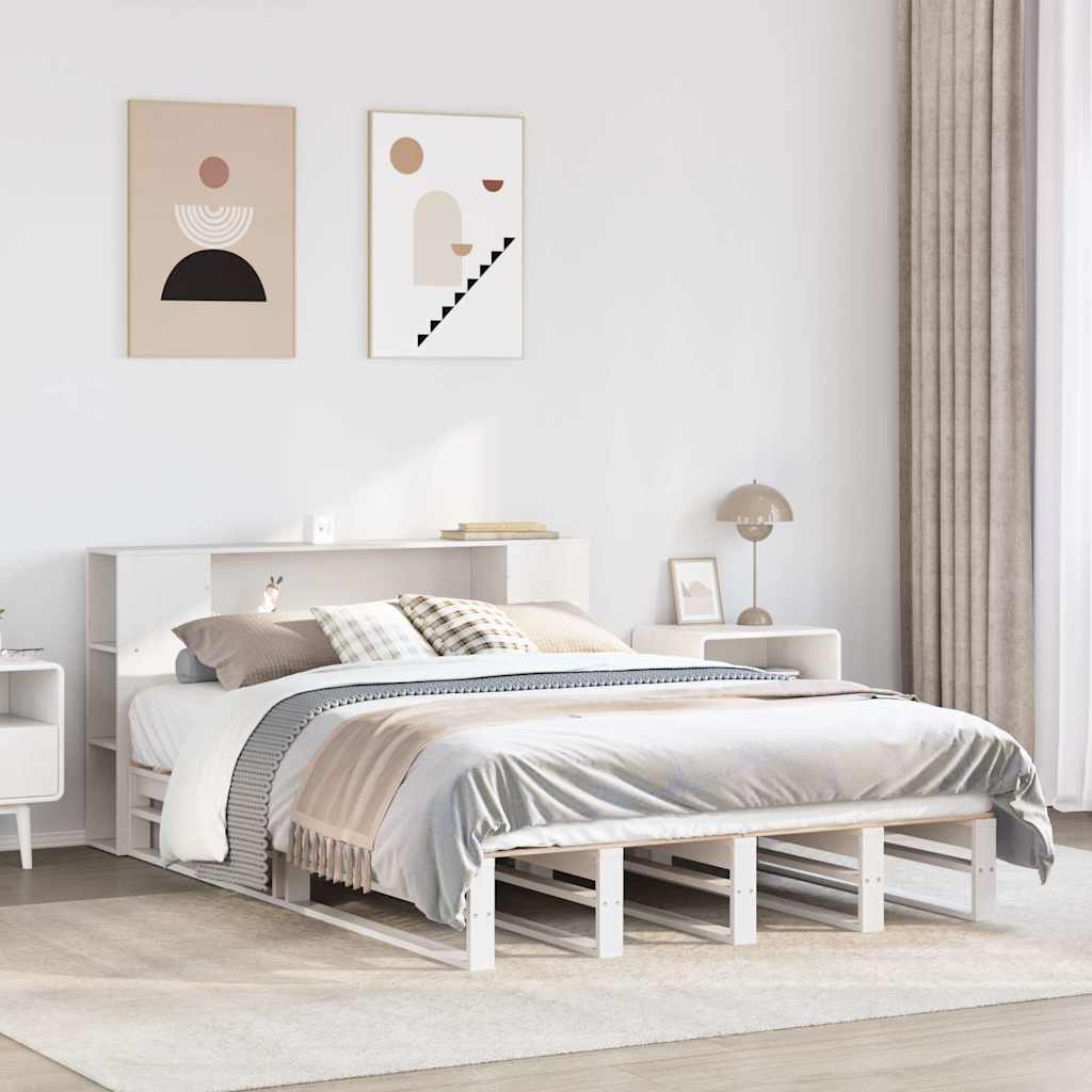 vidaXL Łóżko z regałem, bez materaca, białe, 140x190 cm, lite drewno