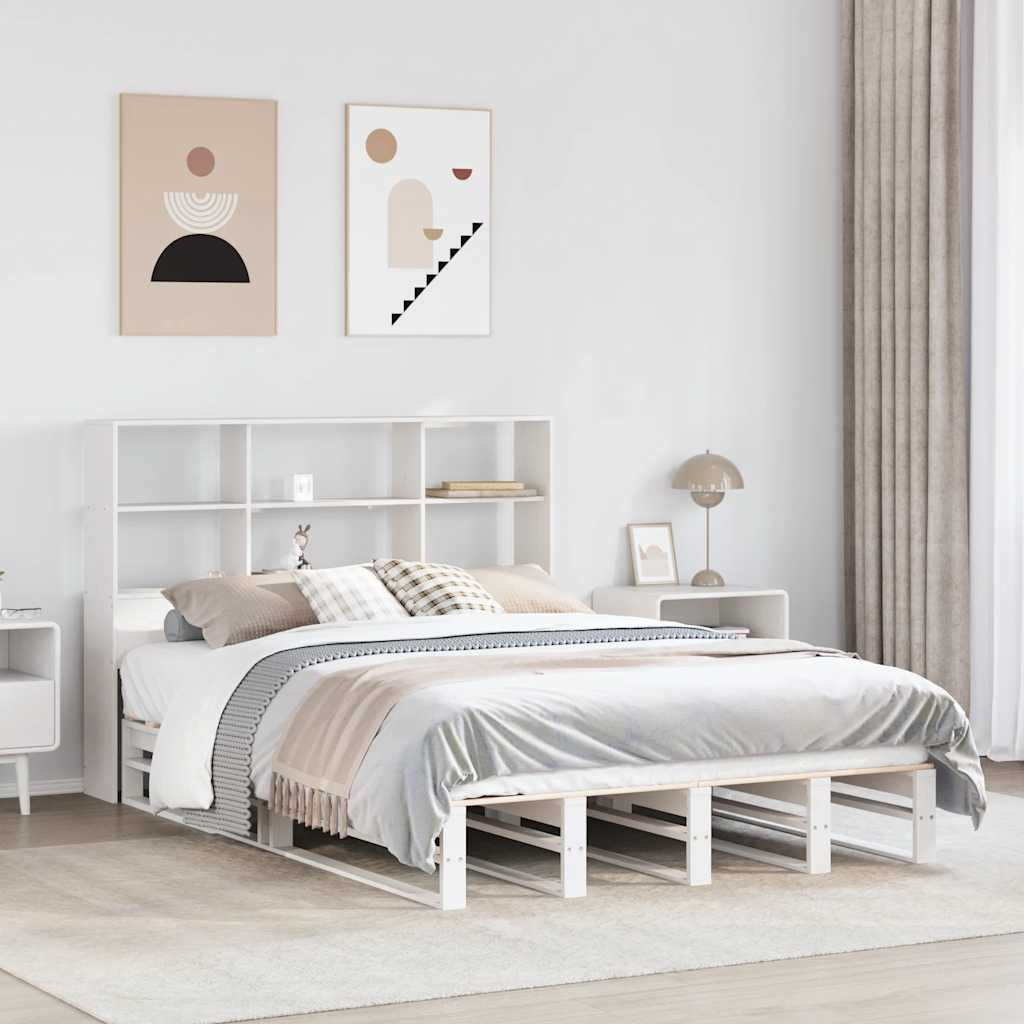 vidaXL Łóżko z regałem, bez materaca, białe, 140x200 cm, lite drewno