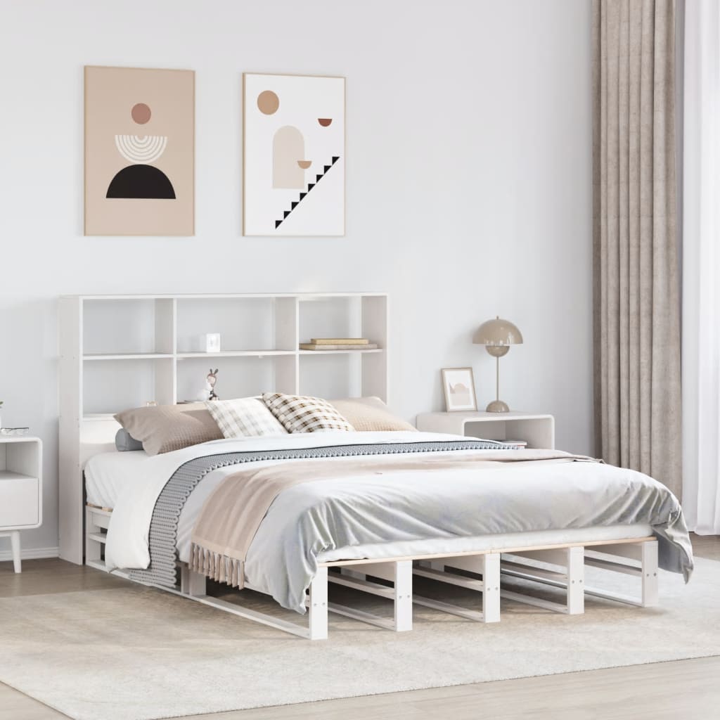 vidaXL Łóżko z regałem, bez materaca, białe, 160x200 cm, lite drewno