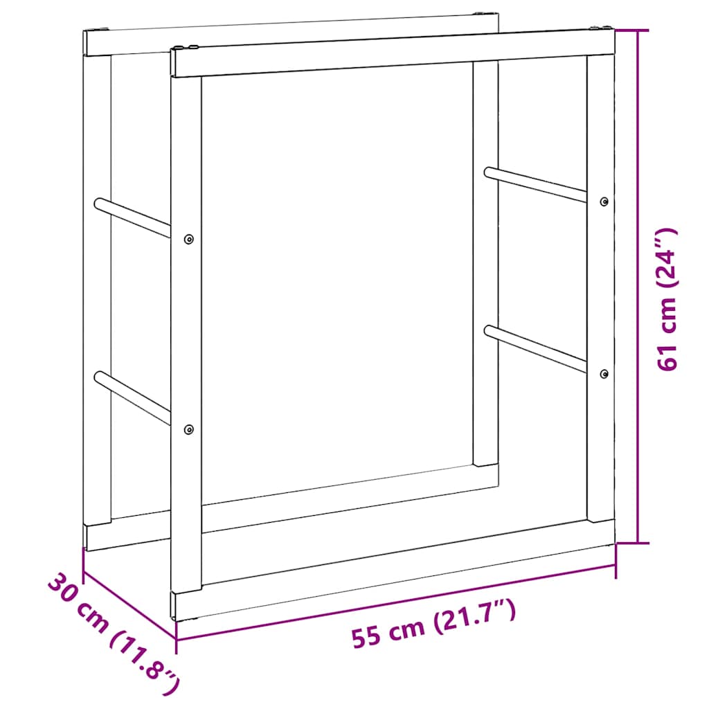vidaXL Stojak na drewno opałowe czarny 55x30x61 cm stalowy