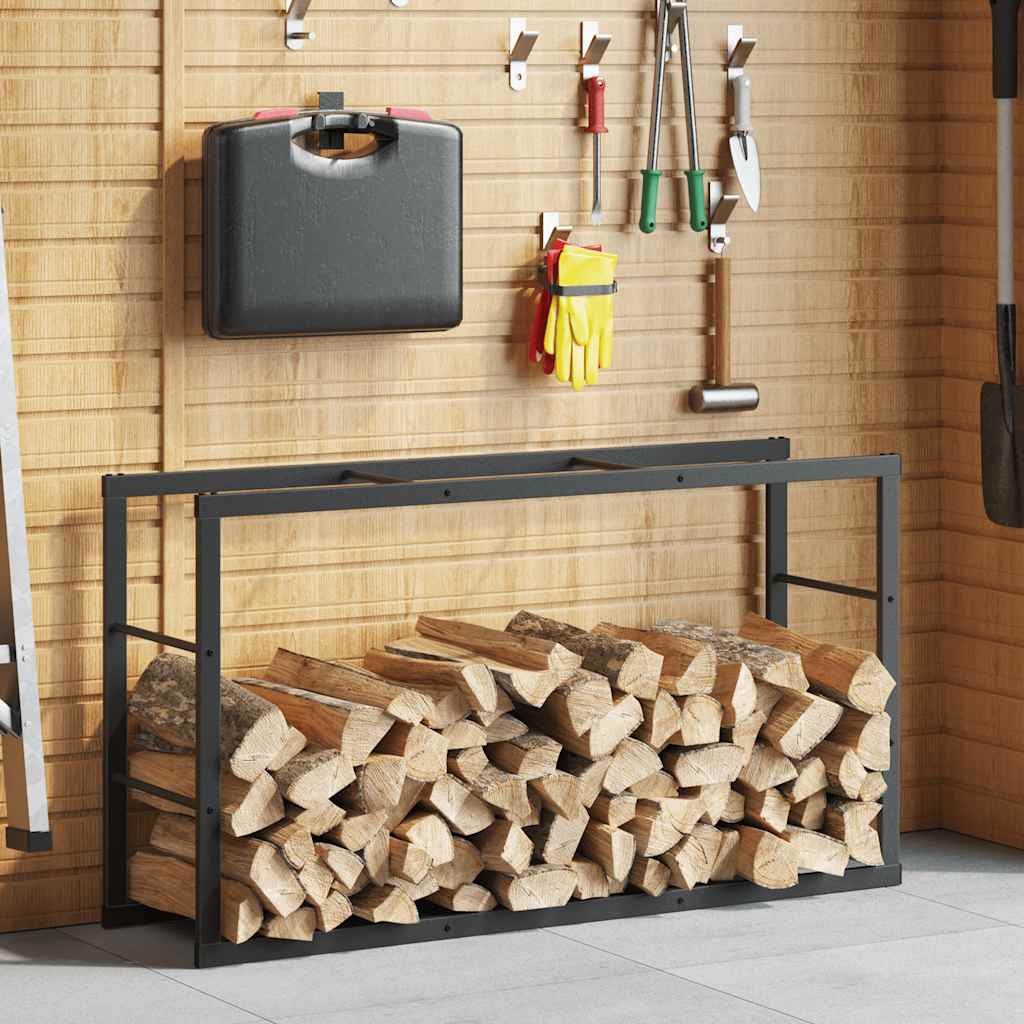 vidaXL Stojak na drewno opałowe czarny 110x30x61 cm stalowy