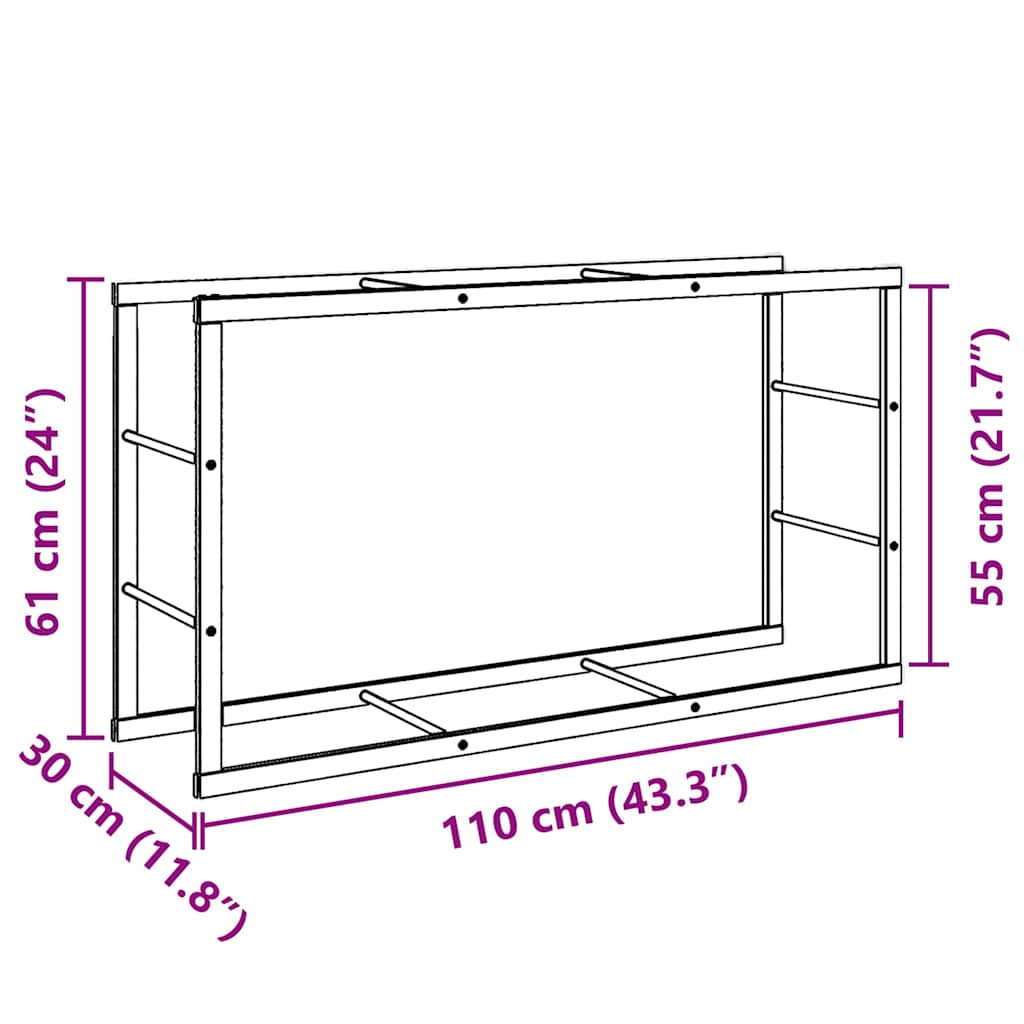 vidaXL Stojak na drewno opałowe czarny 110x30x61 cm stalowy