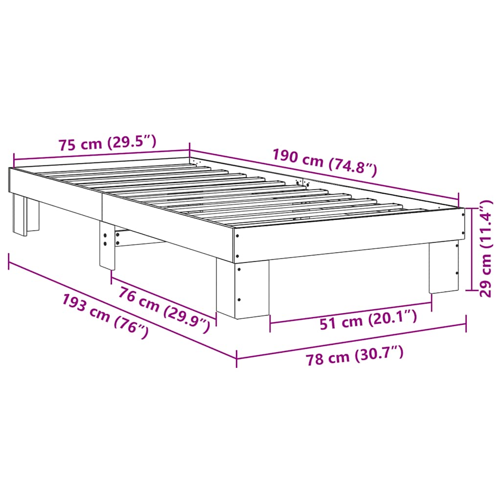 vidaXL Rama łóżka bez materaca 75x190 cm lite drewno dąb