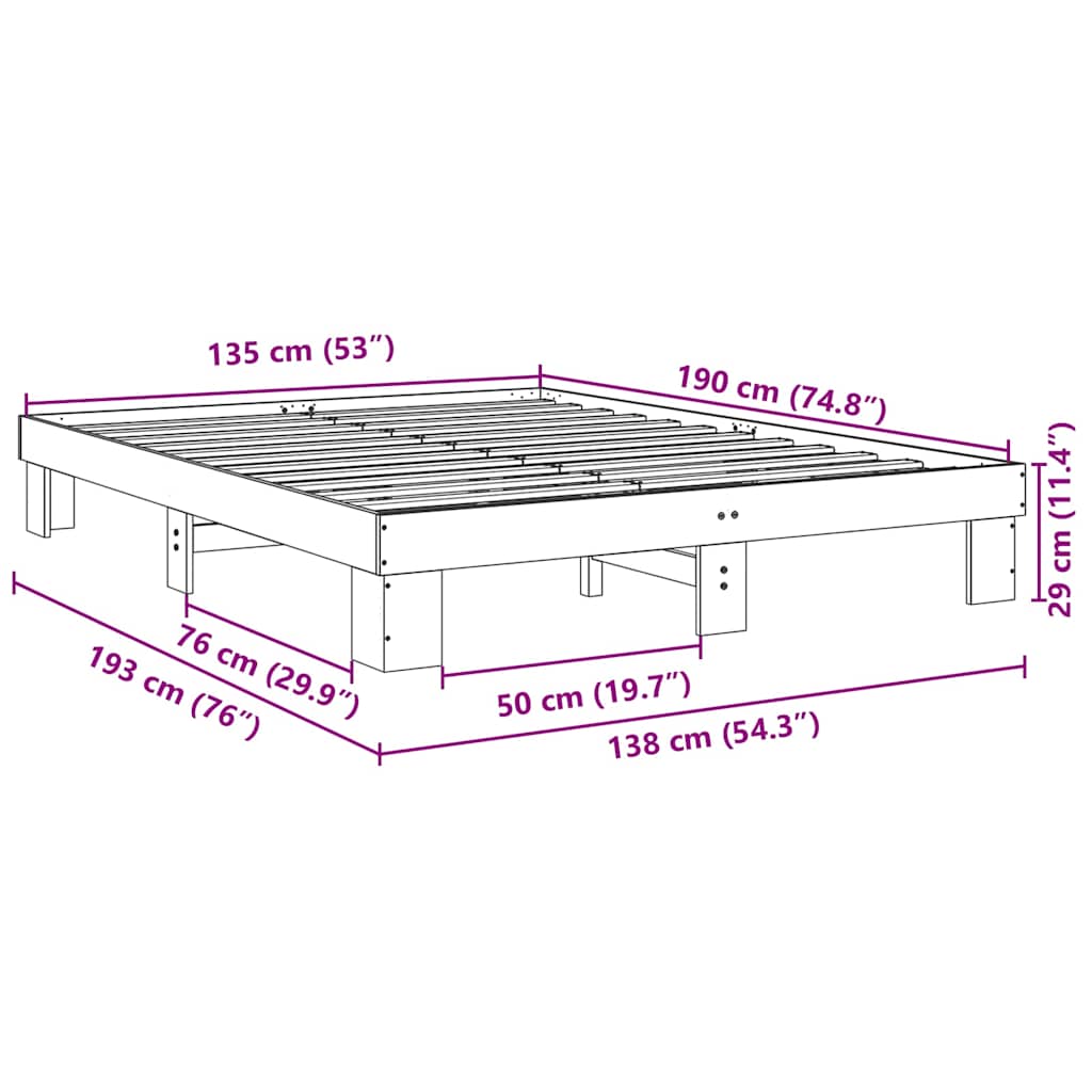 vidaXL Rama łóżka bez materaca 135x190 cm Drewno lite Dąb