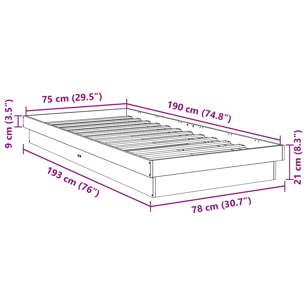 vidaXL Rama łóżka bez materaca 75x190 cm lite drewno dębowe