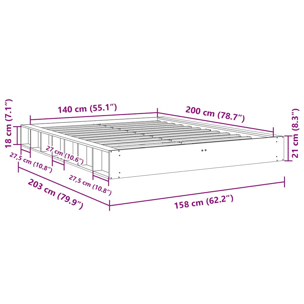 vidaXL Rama łóżka bez materaca 140x200 cm lite drewno dąb