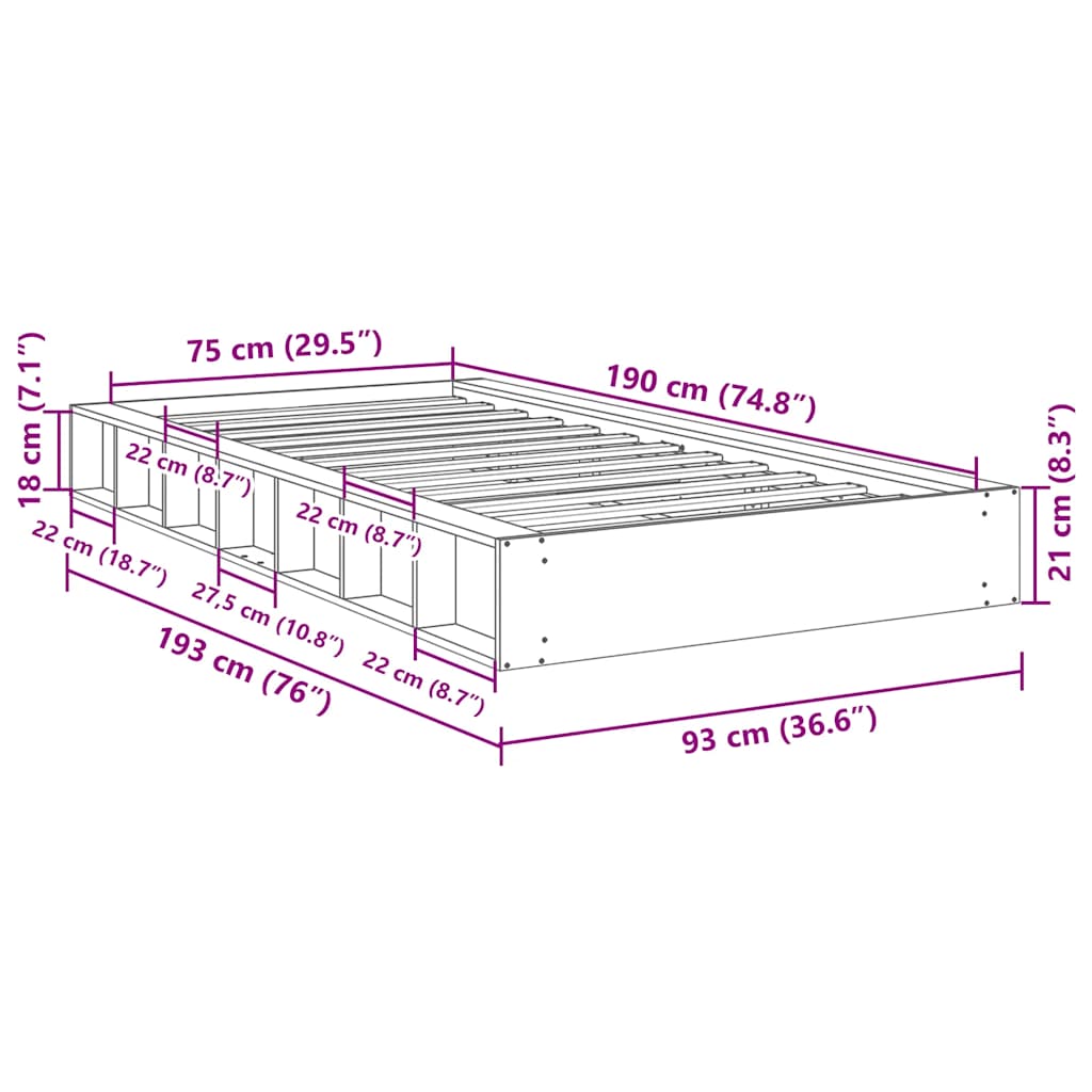 vidaXL Rama łóżka bez materaca 75x190 cm lite drewno dąb