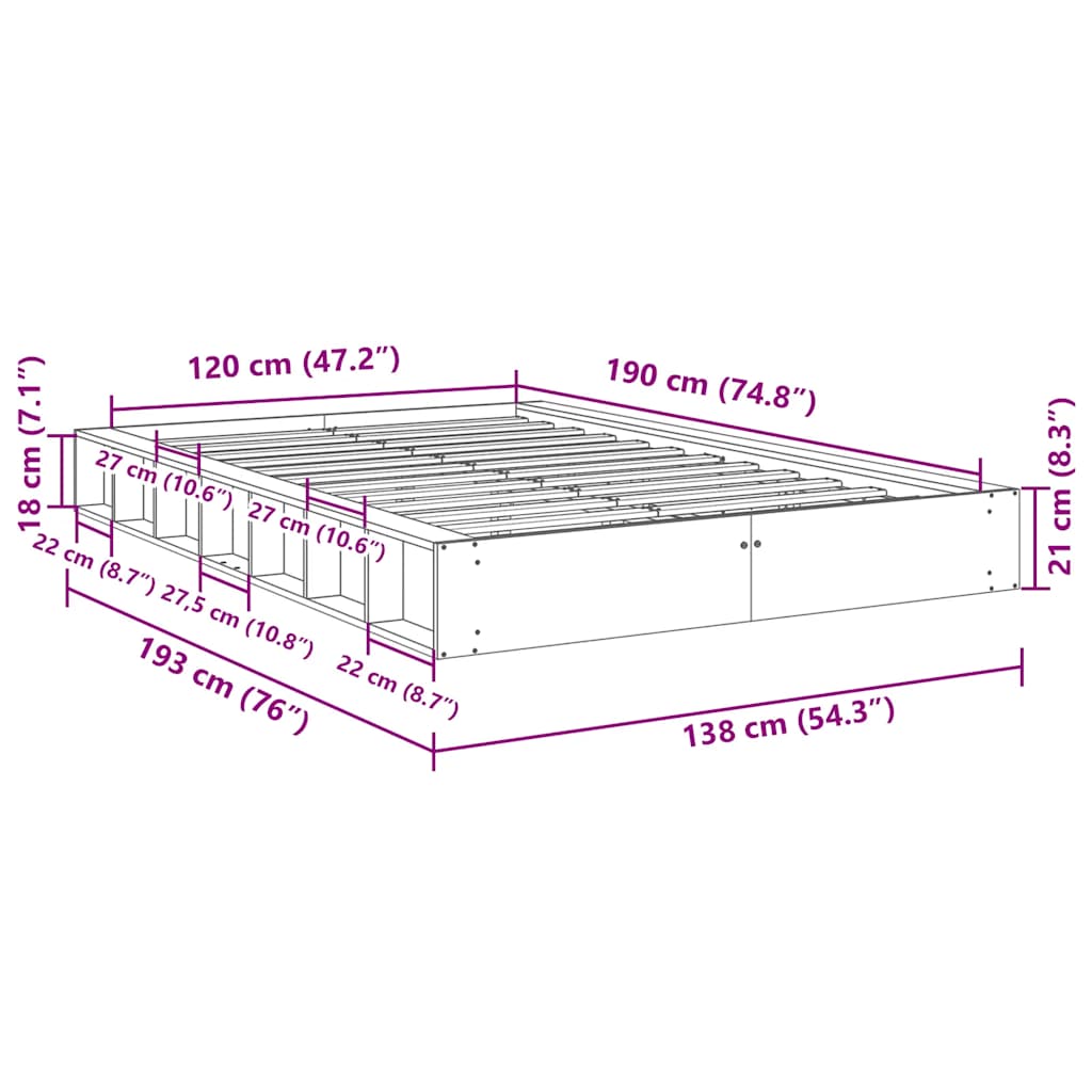 vidaXL Rama łóżka bez materaca 120x190 cm lite drewno dąb