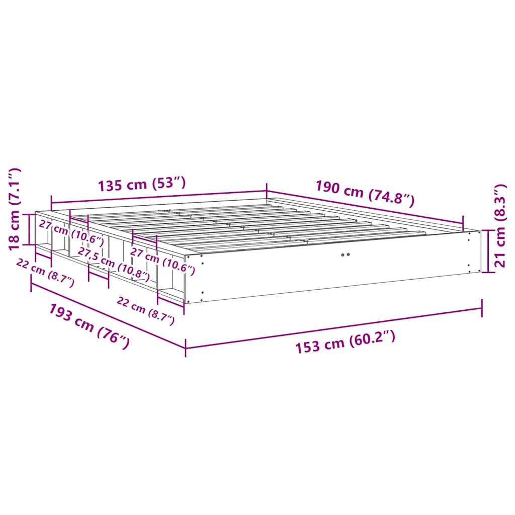 vidaXL Rama łóżka bez materaca 135x190 cm lite drewno dąb