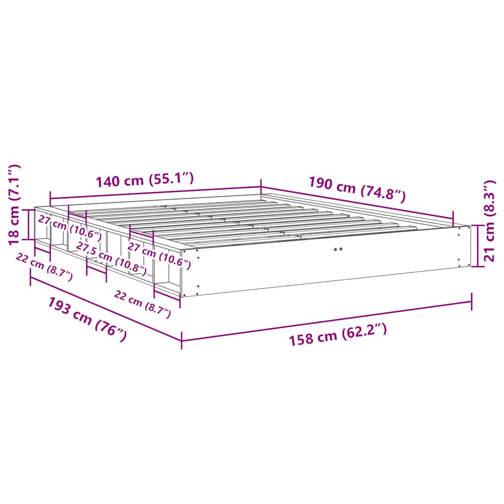 vidaXL Rama łóżka bez materaca 140x190 cm lite drewno dąb