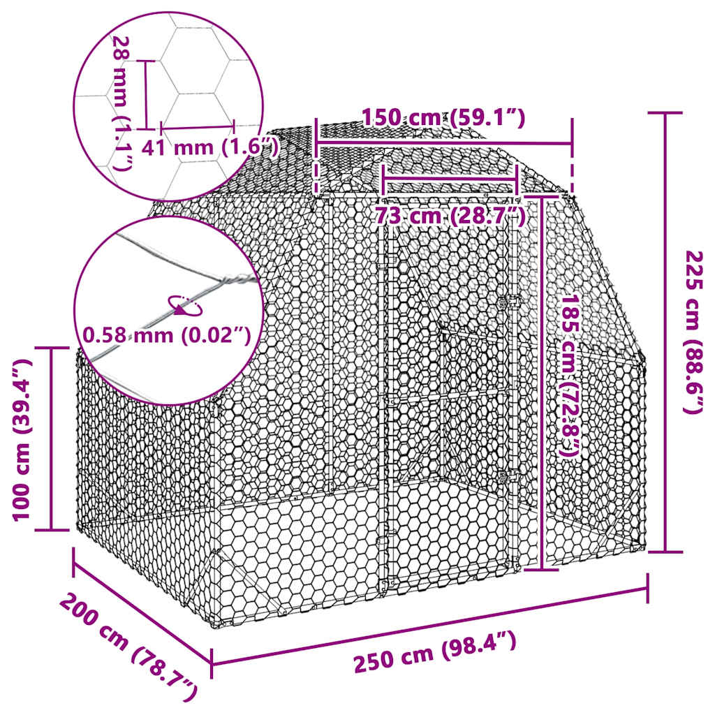 vidaXL Kurnik dla kur, 2,5x2x2,25 m, stal