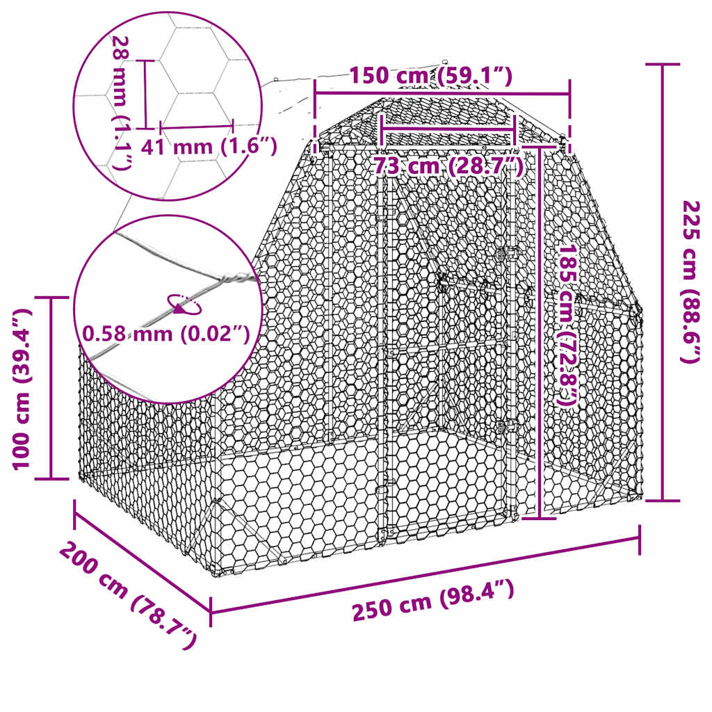 vidaXL Kurnik z dachem, 2,5x2x2,25 m, stal