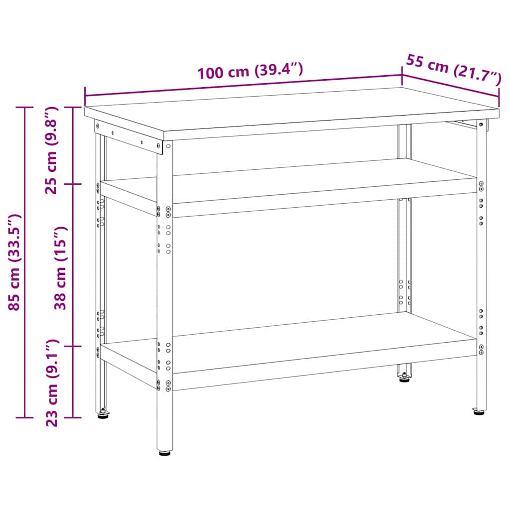 vidaXL Stół roboczy Szary 100 x 55 x 85 cm Stal malowana proszkowo
