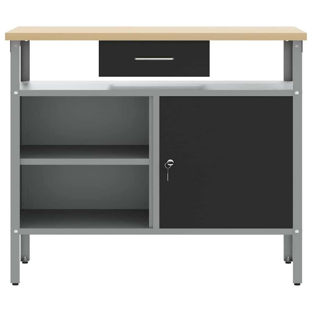 vidaXL Stół warsztatowy z szufladą Czarny i szary 100 x 55 x 85 cm