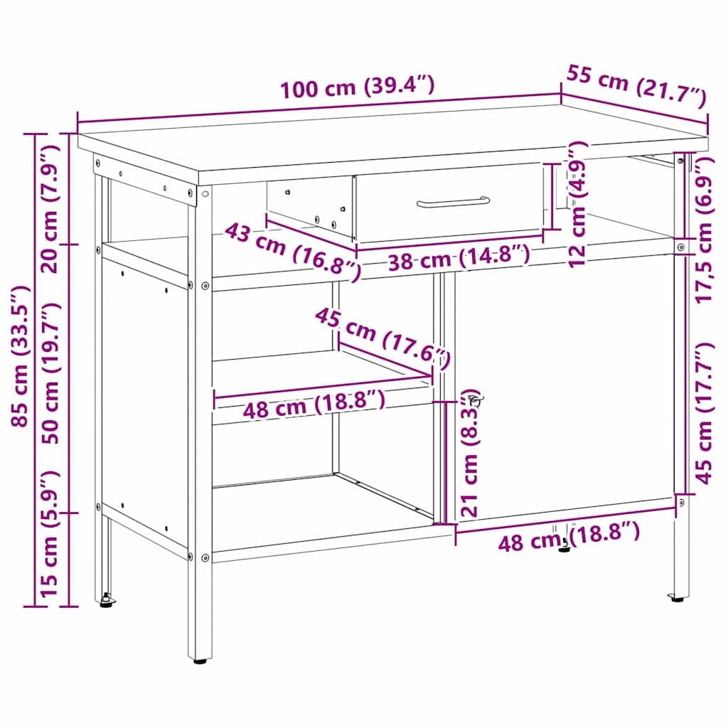 vidaXL Stół warsztatowy z szufladą Czarny i szary 100 x 55 x 85 cm