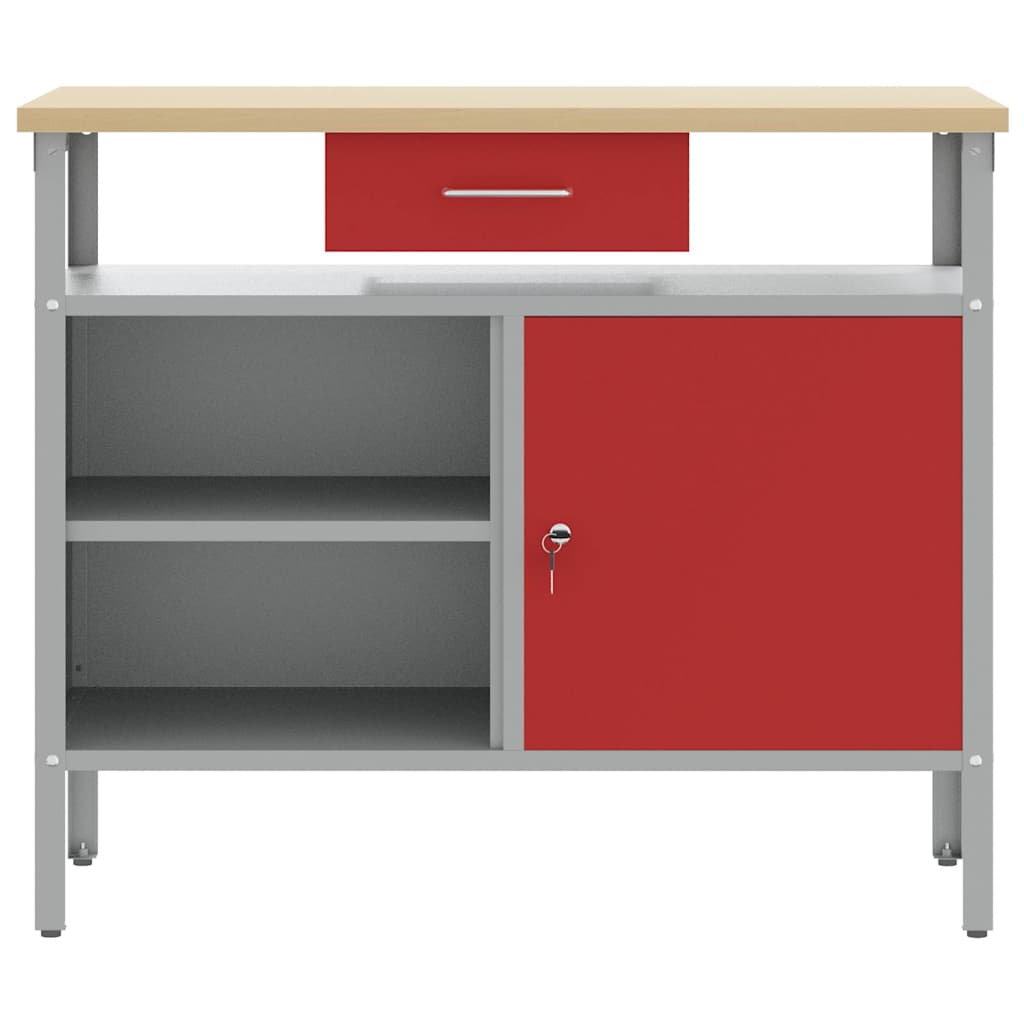 vidaXL Stół warsztatowy z szufladą Czerwony i Szary 100 x 55 x 85 cm