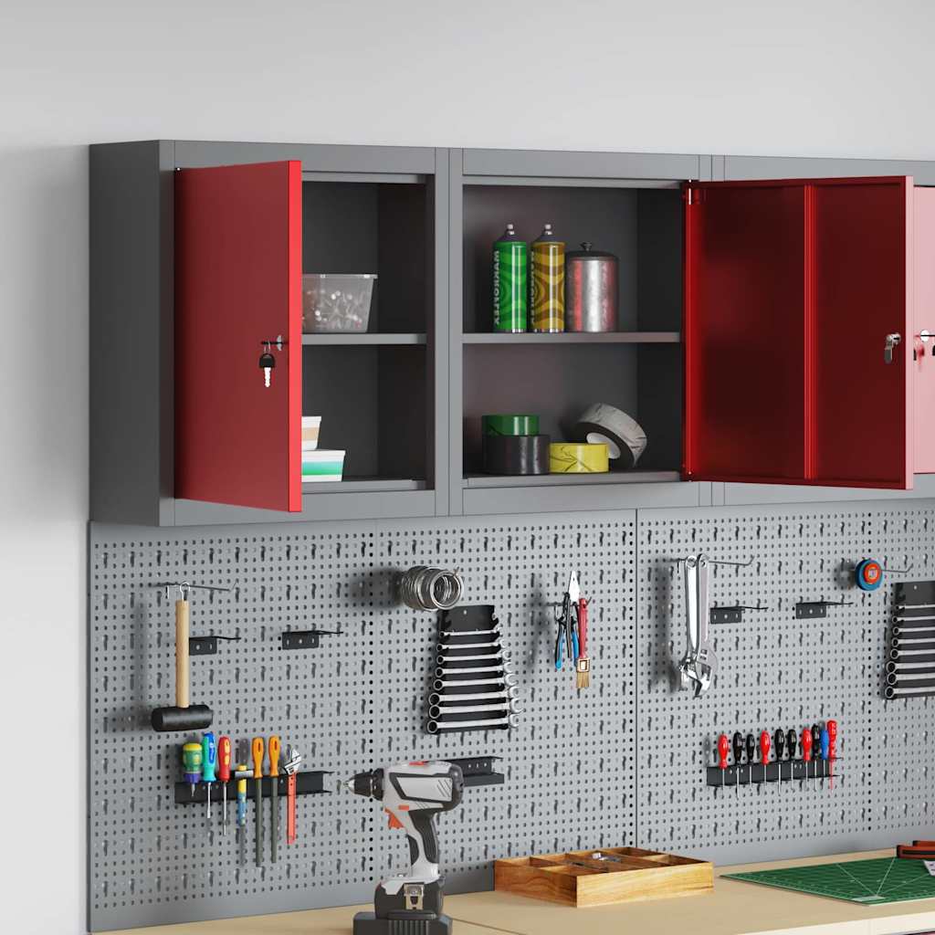 vidaXL Szafka na narzędzia z półką Czerwony i Szary 50 x 20 x 55 cm