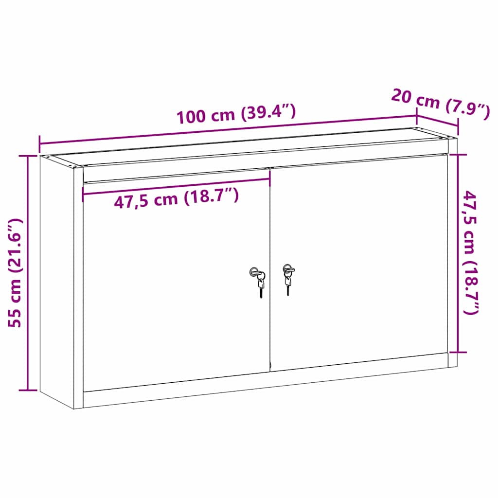 vidaXL Szafka na narzędzia z półką Czarny i szary 100 x 20 x 55 cm