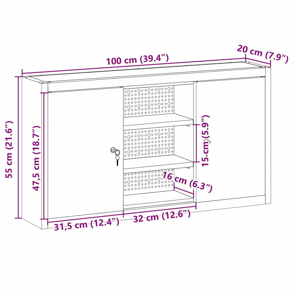 vidaXL Szafka na narzędzia z półką Czerwony i Szary 100 x 20 x 55 cm