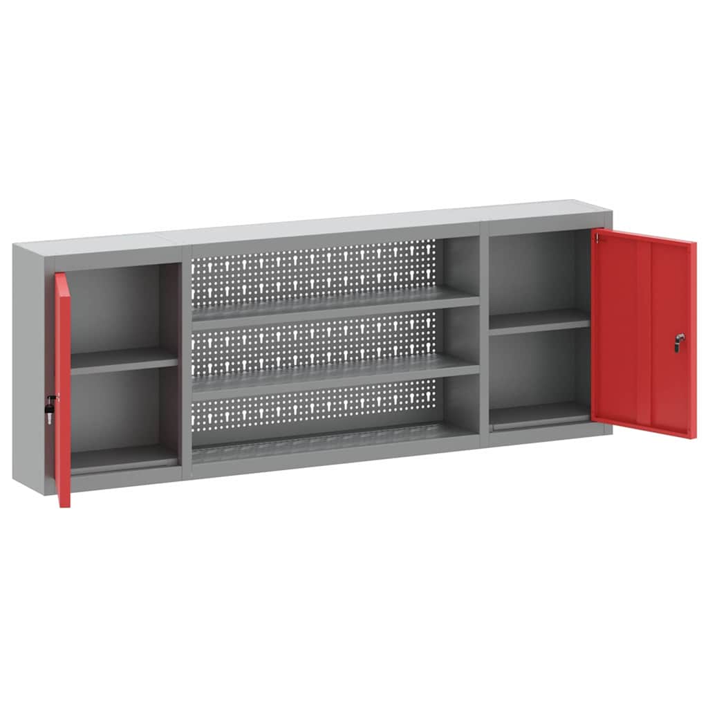 vidaXL Szafka na narzędzia z półką Czerwony i Szary 150 x 20 x 55 cm