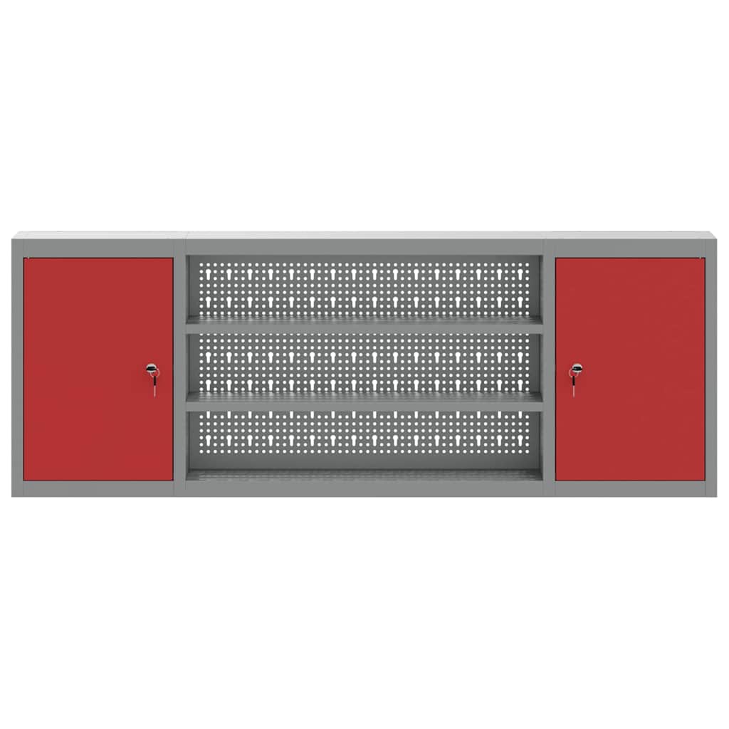 vidaXL Szafka na narzędzia z półką Czerwony i Szary 150 x 20 x 55 cm
