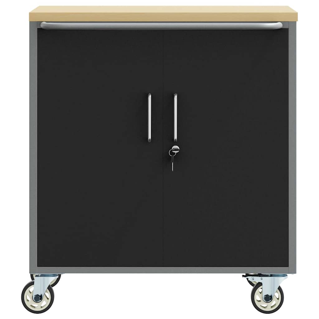 vidaXL Wózek roboczy na kółkach z półką Czarny i szary 75 x 45 x 85 cm